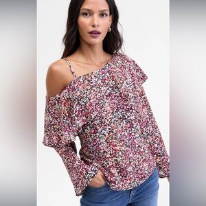 INC International Concepts ruffled Asymmetrical  neck floral blouse